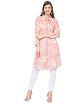 floral print button-front straight kurta