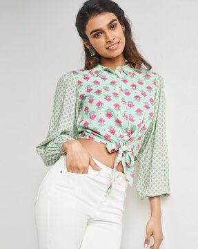 floral print button-front top