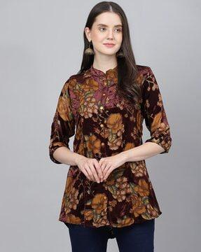 floral print button-front tunic