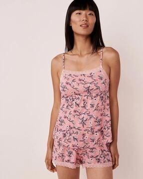 floral print camisole with lace trim