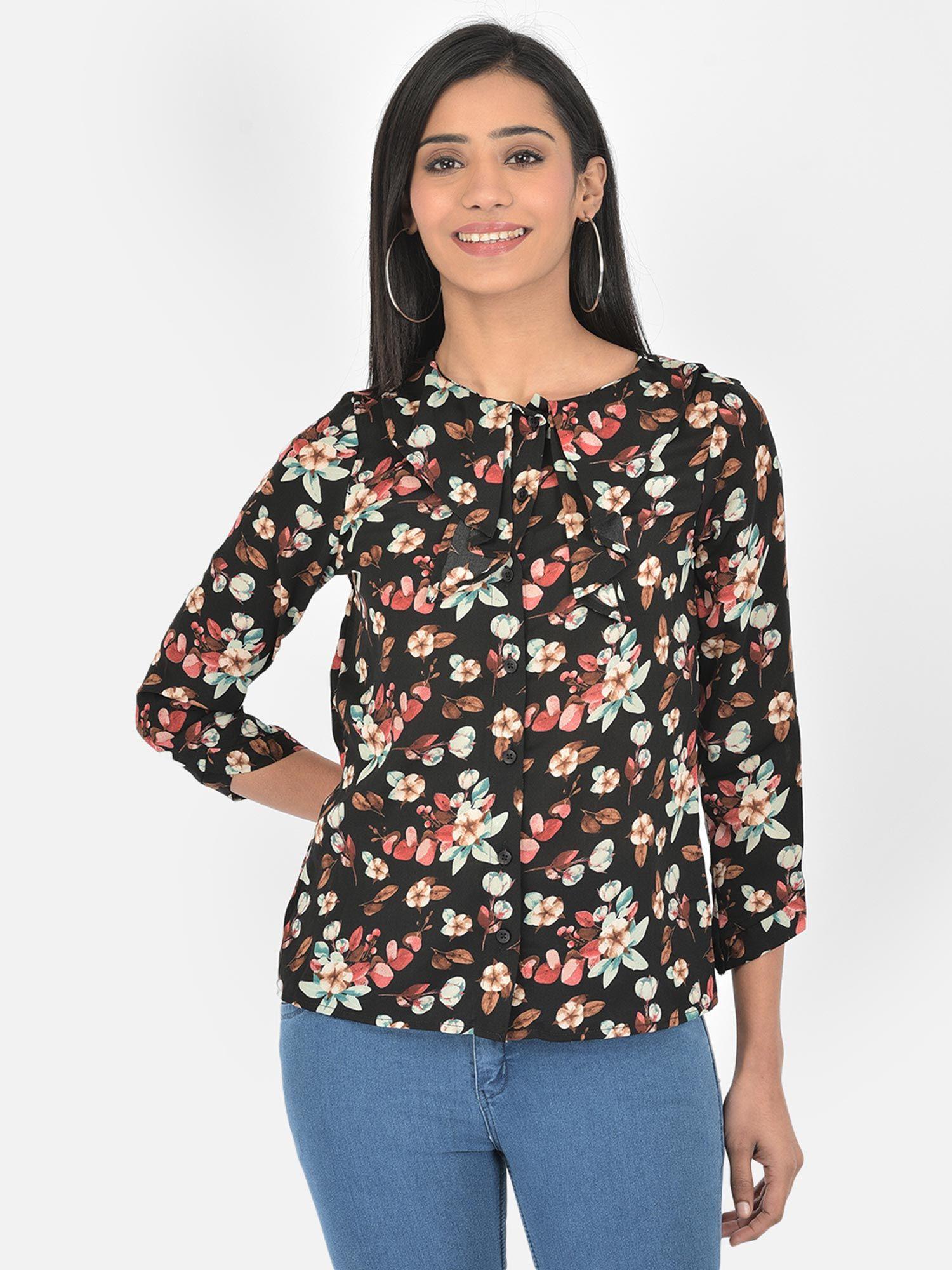 floral print casual shirt top black