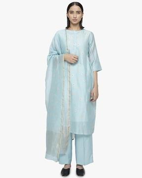 floral print chanderi a-line kurta with palazzos