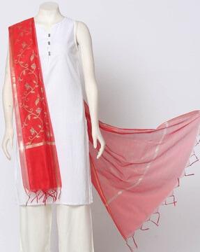 floral print chanderi dupatta with tassels