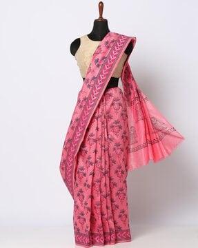 floral print chanderi saree