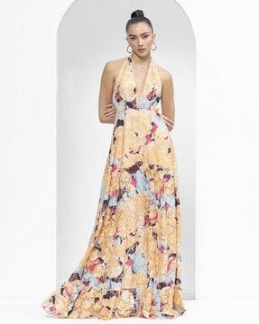 floral print chantley halter-neck a-line dress