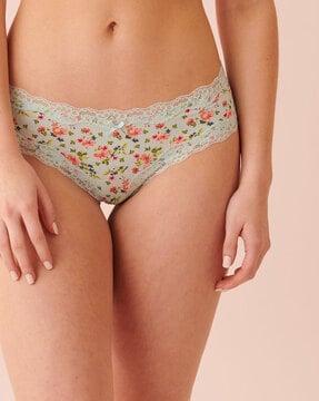 floral print cheekinis with lace hem