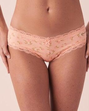 floral print cheekinis with lace hem