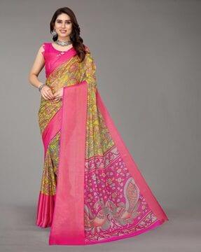 floral print chiffon saree with border