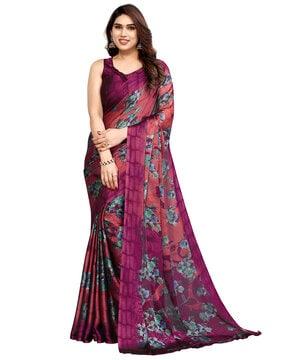 floral print chiffon saree with border