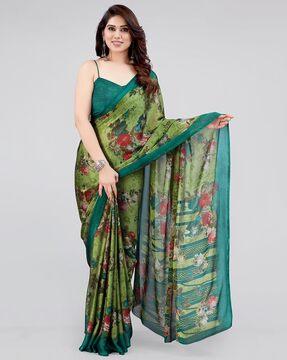 floral print chiffon saree with contrast border