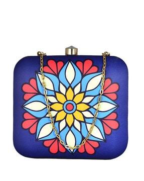 floral print clutch with chain strap