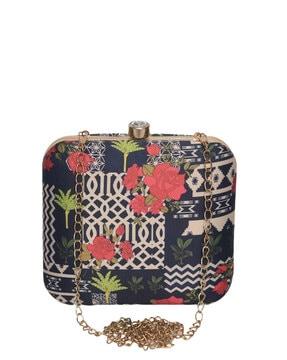 floral print clutch with chain strap