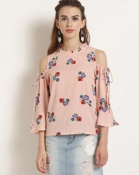 floral print cold-shoulder top