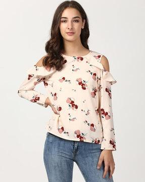 floral print cold-shoulder top