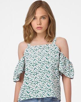 floral print cold-shoulder top