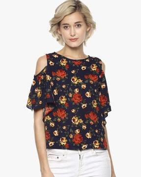 floral print cold-shoulder top