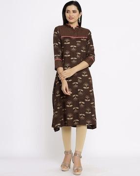 floral print collar-neck a-line kurta