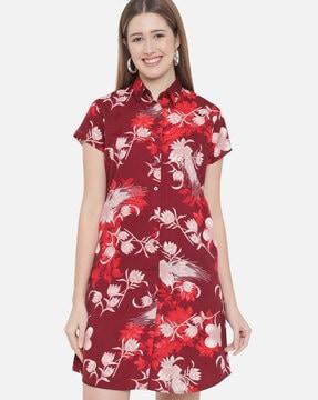floral print collar-neck shirt dress