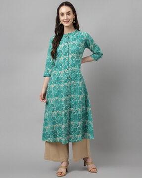 floral print collar-neck straight kurta