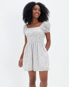 floral print cotton a-line dress with insert pocket