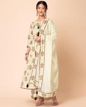 floral print cotton anarkali kurta suit set