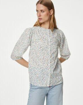 floral print cotton blouse