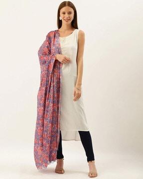 floral print cotton dupatta with tassels