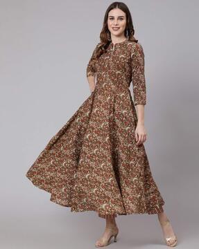 floral print cotton flared kurta set