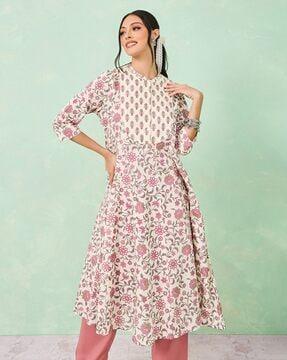 floral print cotton flared kurta