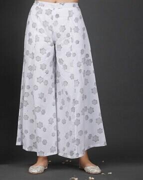 floral print cotton palazzos with elasticated waist