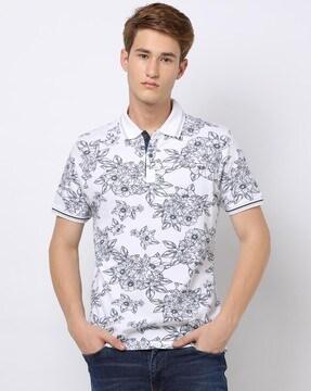 floral print cotton polo t-shirt