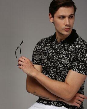 floral print cotton polo t-shirt