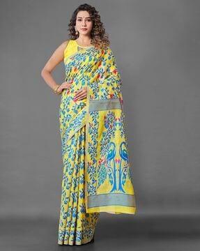 floral print cotton saree with lace border