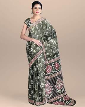 floral print cotton saree