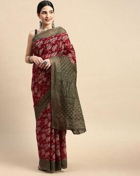 floral print cotton saree