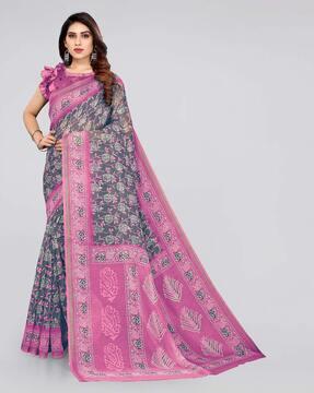 floral print cotton saree