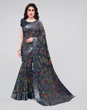 floral print cotton saree