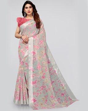 floral print cotton saree