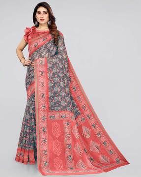 floral print cotton saree