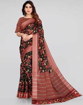 floral print cotton saree