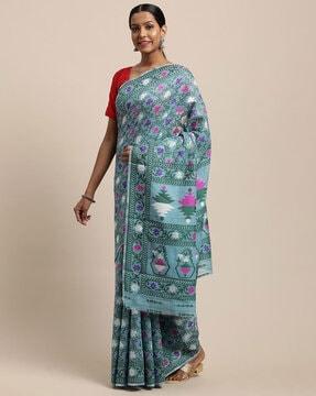 floral print cotton saree