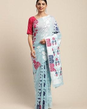 floral print cotton saree