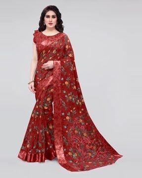 floral print cotton saree