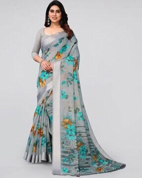 floral print cotton saree