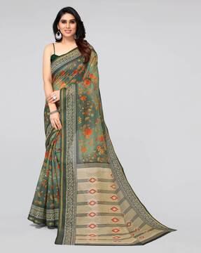 floral print cotton saree