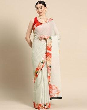 floral print cotton saree