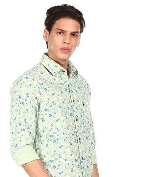 floral print cotton shirt with patch pocket