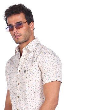 floral print cotton shirt with patch pocket