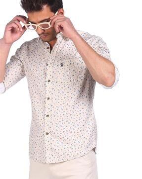 floral print cotton shirt with patch pocket