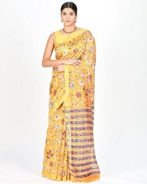 floral print cotton silk saree